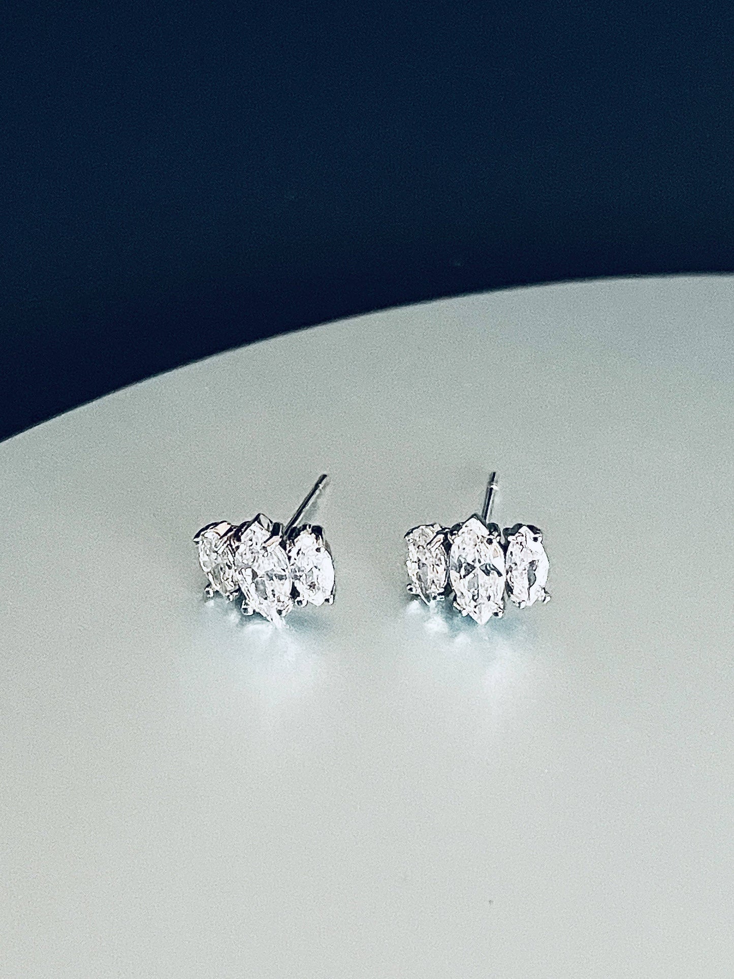 Emily - Triple Marquise Cz Stud Earrings in Silver