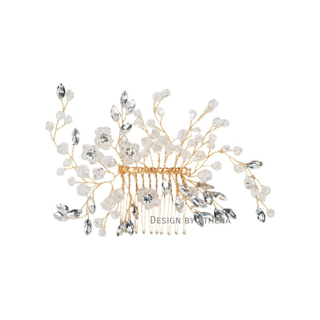 The "Wisteria" - Gold Crystal Wide Bridal Hair Comb