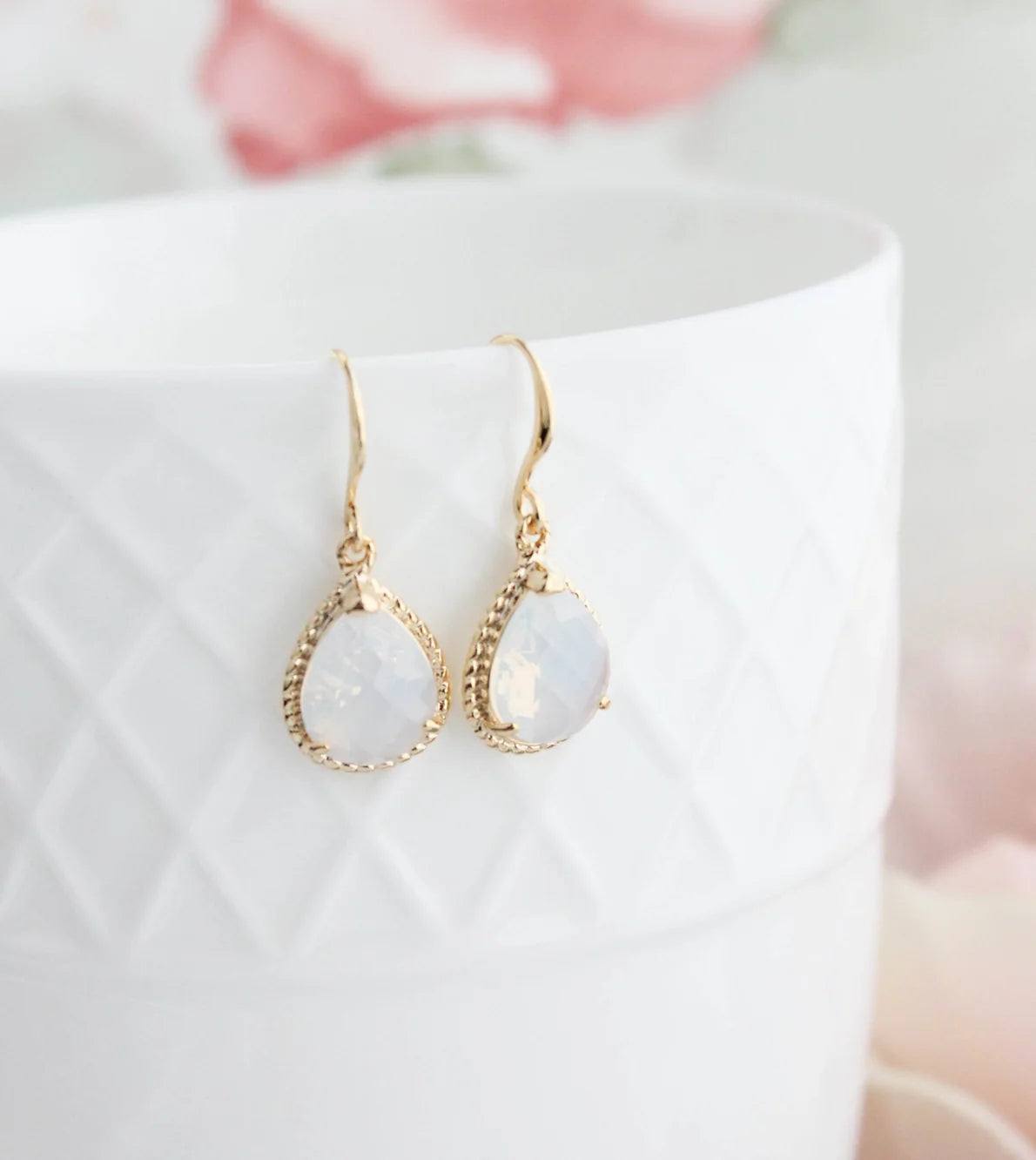 Glass Drop Earrings | Gold