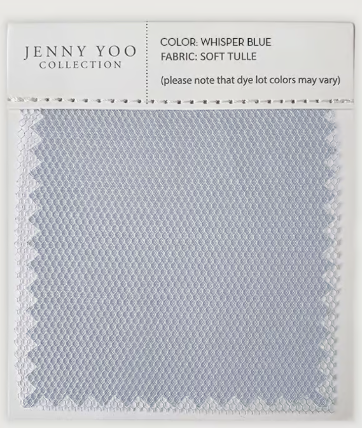 Jenny Yoo Collection fabric swatch in Whisper Blue with soft tulle fabric.