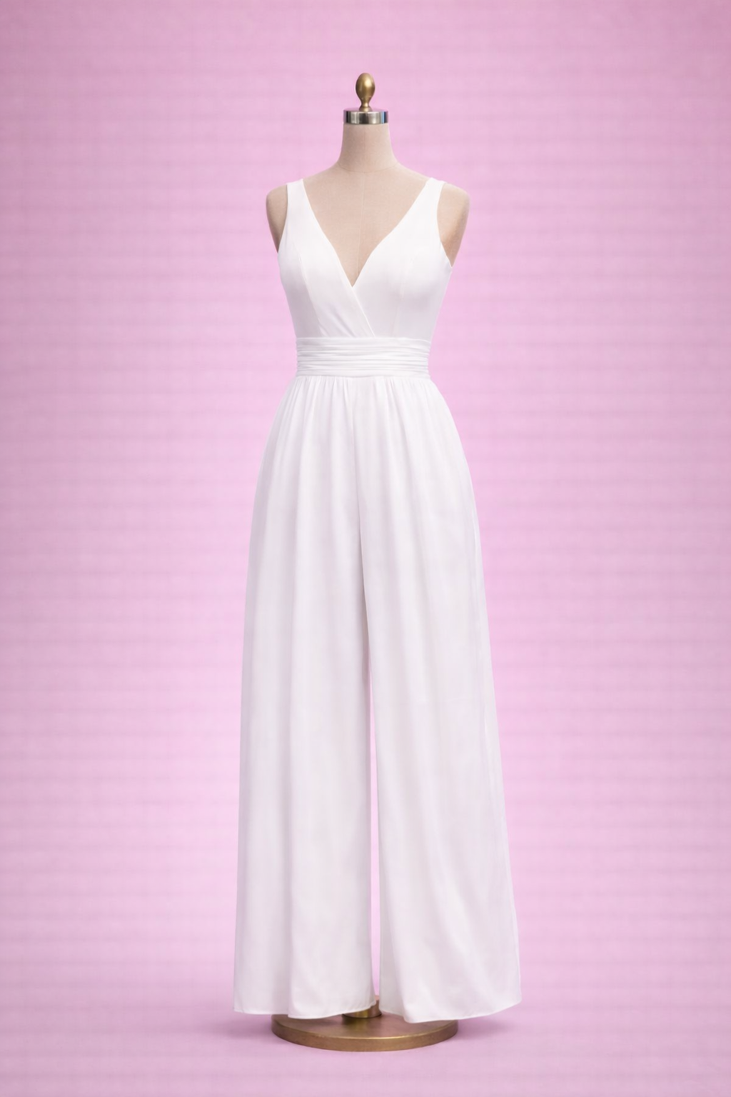 White bridal jumpsuit on a mannequin