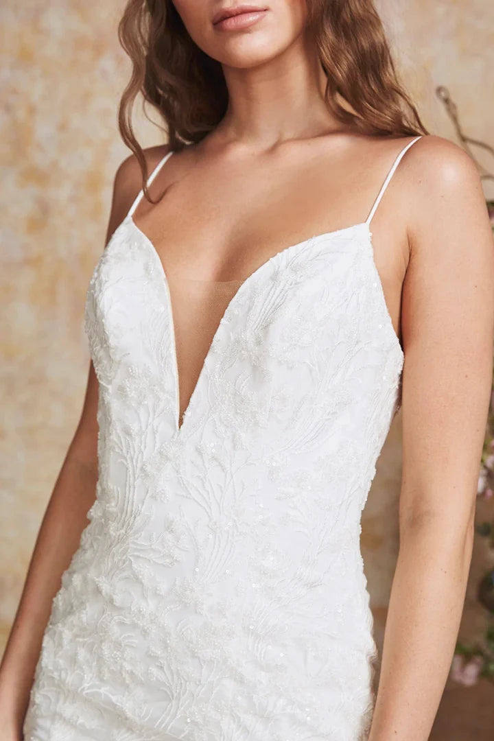Close up front view of Cerulean by Theia Bridal
