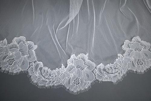 Close-up of lace trim on a dark background