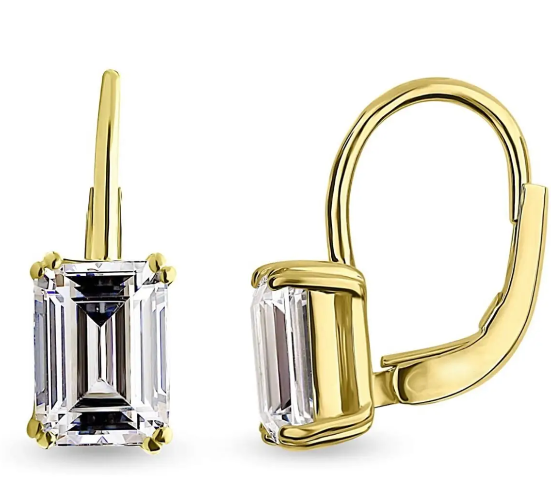 Emerald Cut Crystal Leverback Bridesmaid Earrings - NKIN