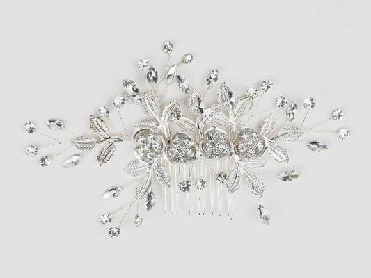 The "Isla" - Floral Bridal Hair Comb with Crystal & Pearl