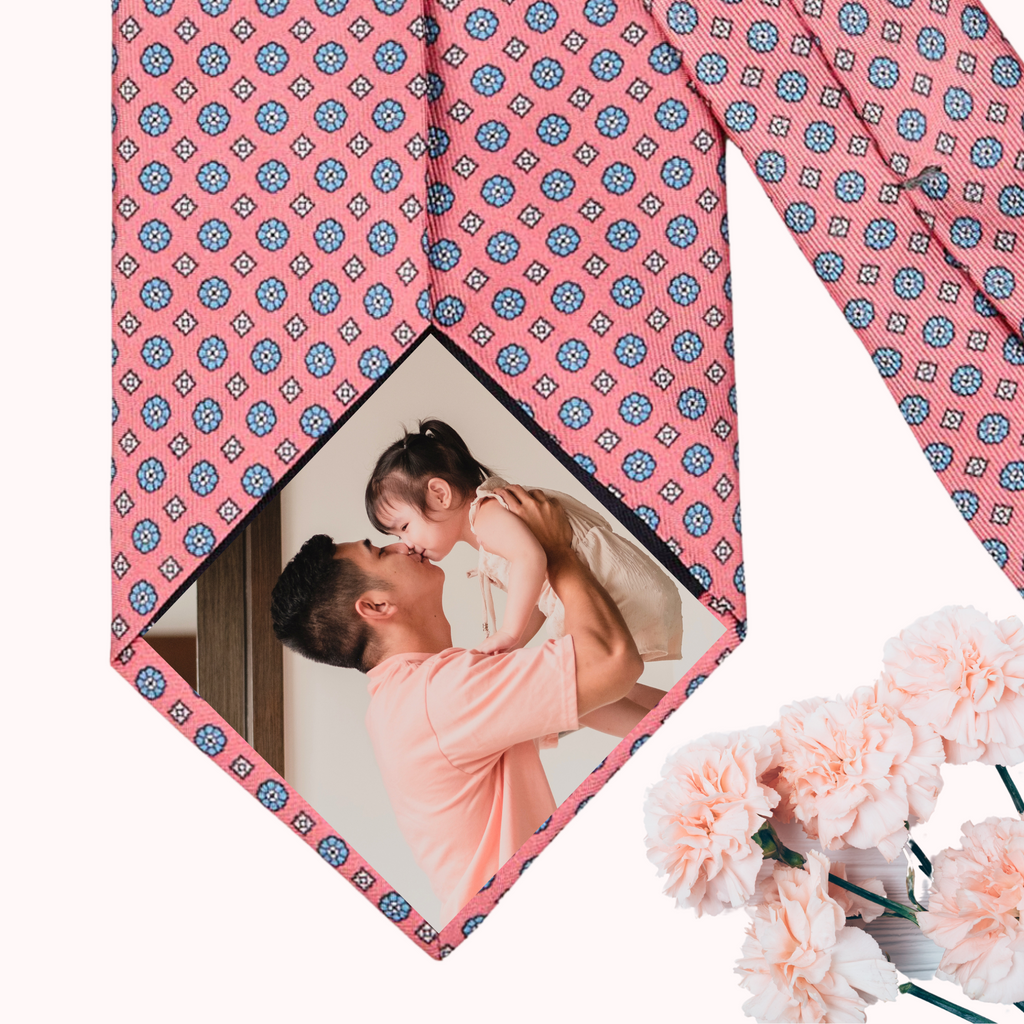 image of a father and daughter ironed onto a pink and blue tie patch