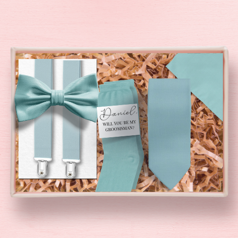 Gift box option for dusty blue groomsmen set