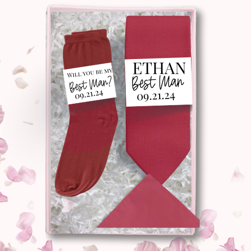 Groomsment set in deep rose in a gift box
