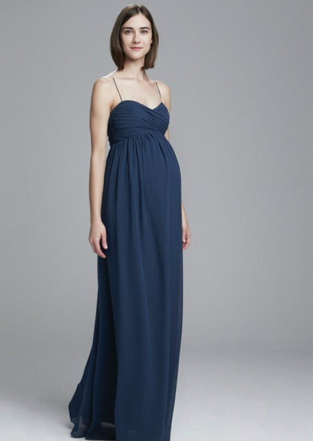 Full body front view of Amsale Janan Maternity Dress - G897F in French Blue