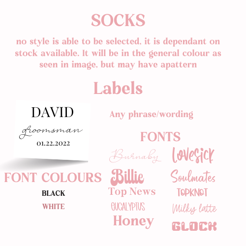 Custom sock options with label, font colors and type of font options