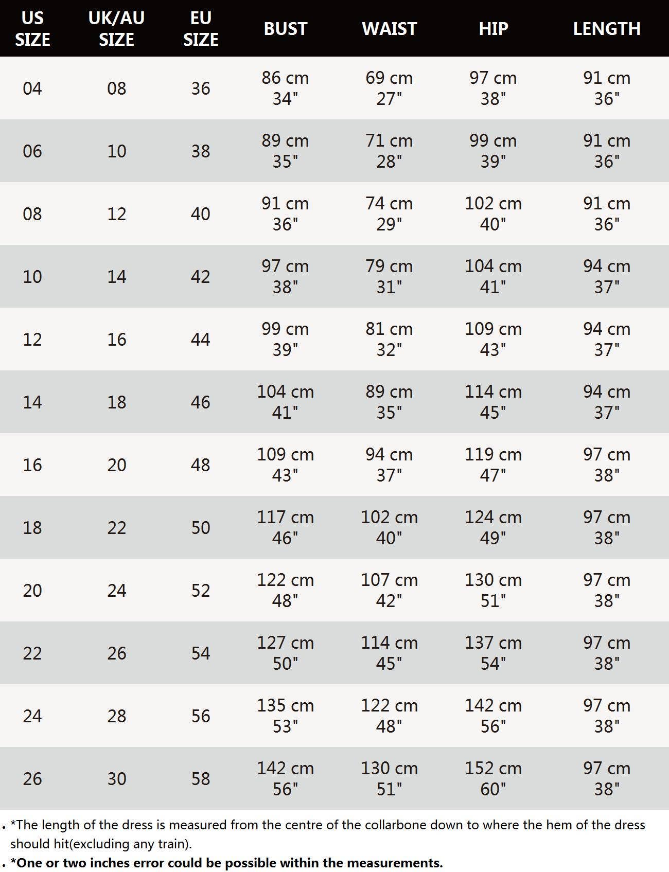 Size chart for The 