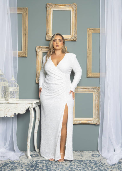 The "Kaitlyn" - Long Sleeve Pleated Sequin Dress