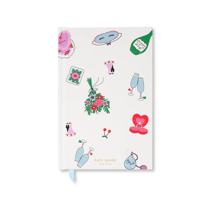 White kate spade notebook with wedding graphics