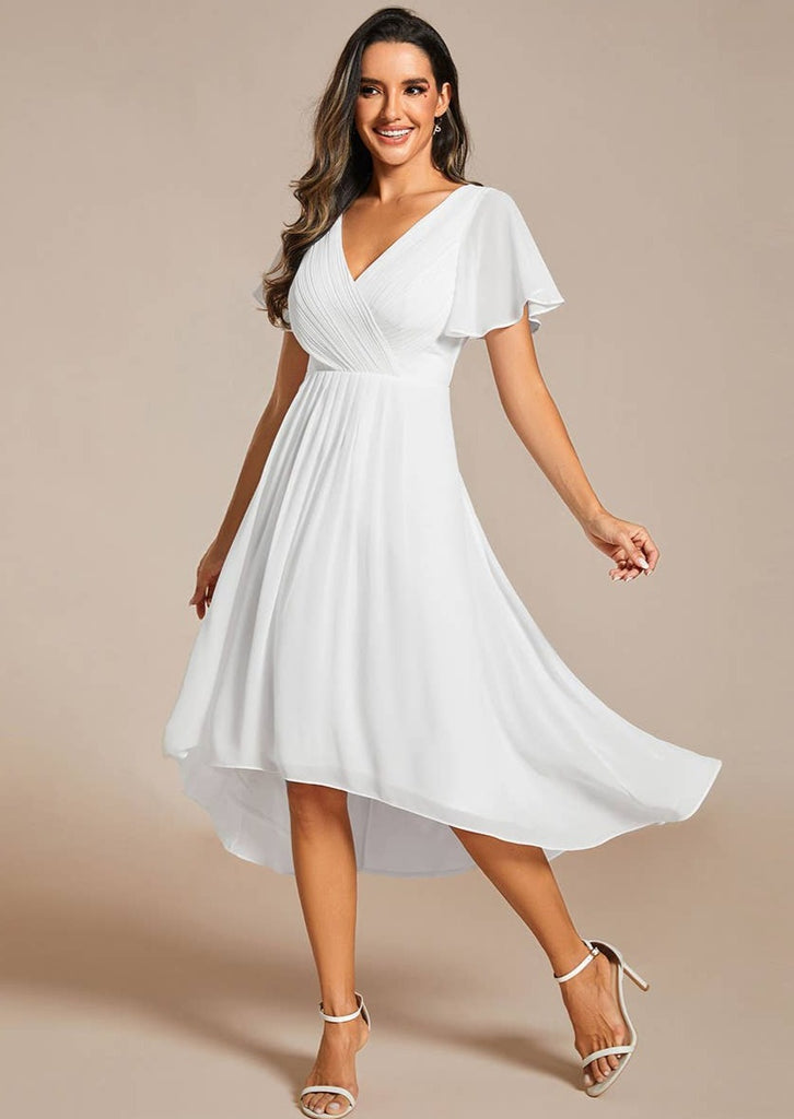 Full body front view of The "Natalie" - Short Sleeve Chiffon Dress