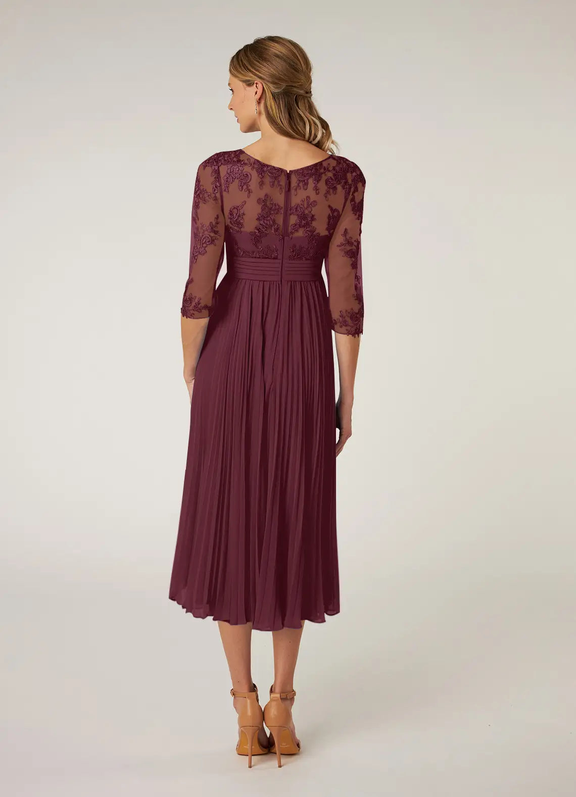 Full body back view of Azazie tutu in cabernet