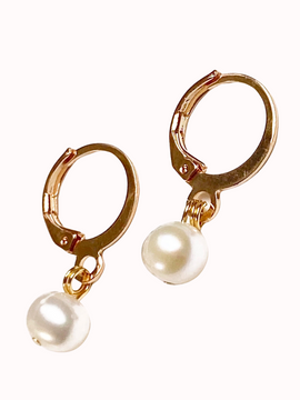 Mini Bridal Gold Freshwater Pearl Dangle Minimalist Earrings