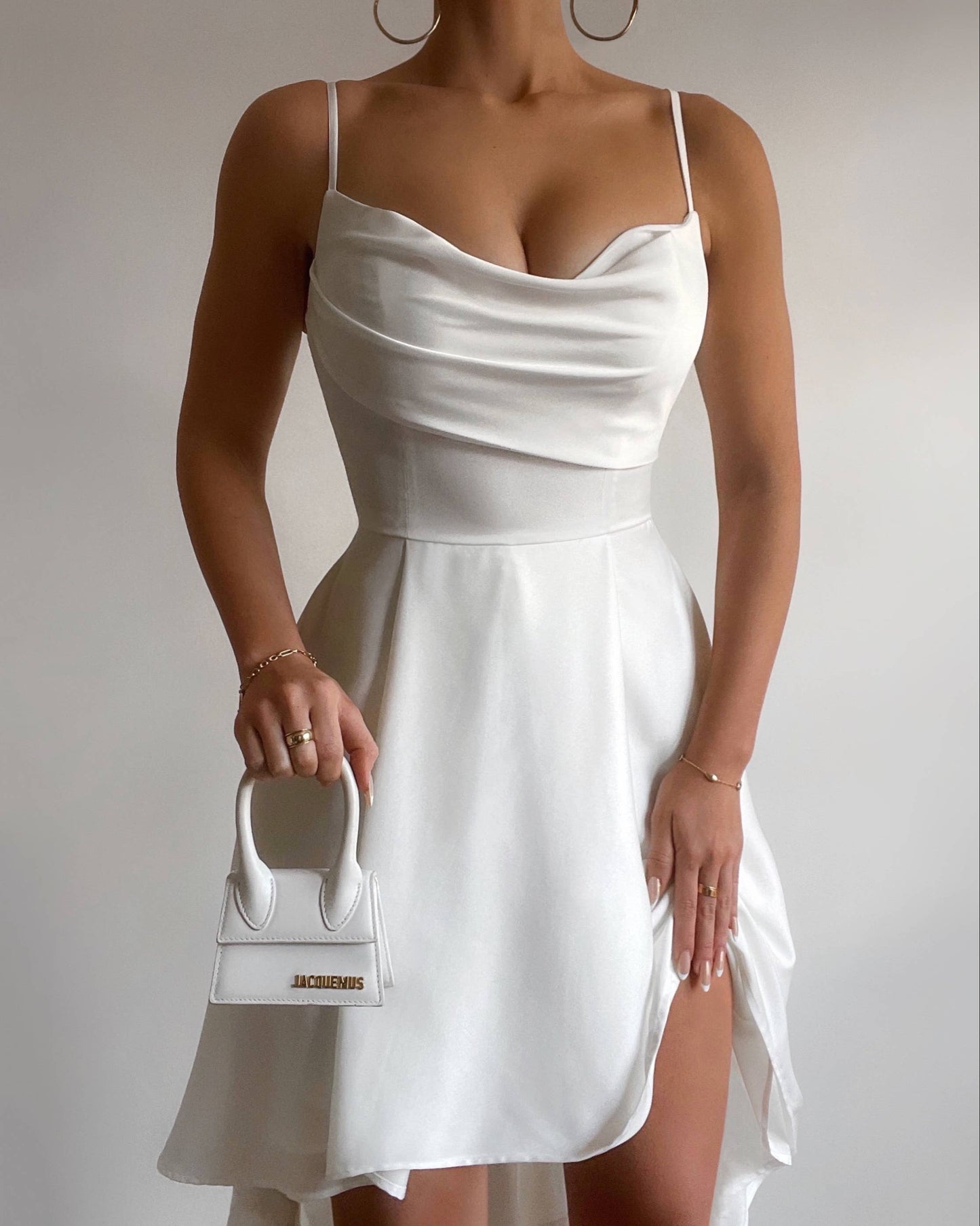 The "Marie" Midi Satin Cowl Neck