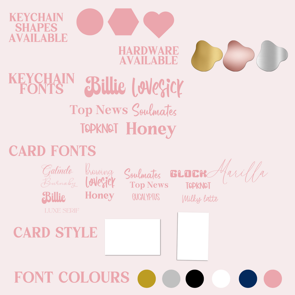 Shapes, hardware, fonts, styles and color options 