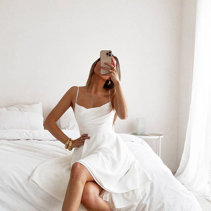 The "Marie" Midi Satin Cowl Neck