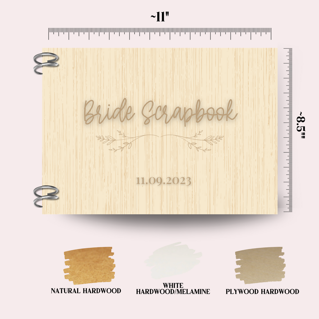 The dimensions of the book with "bride scrapbook 11.09.2023" written