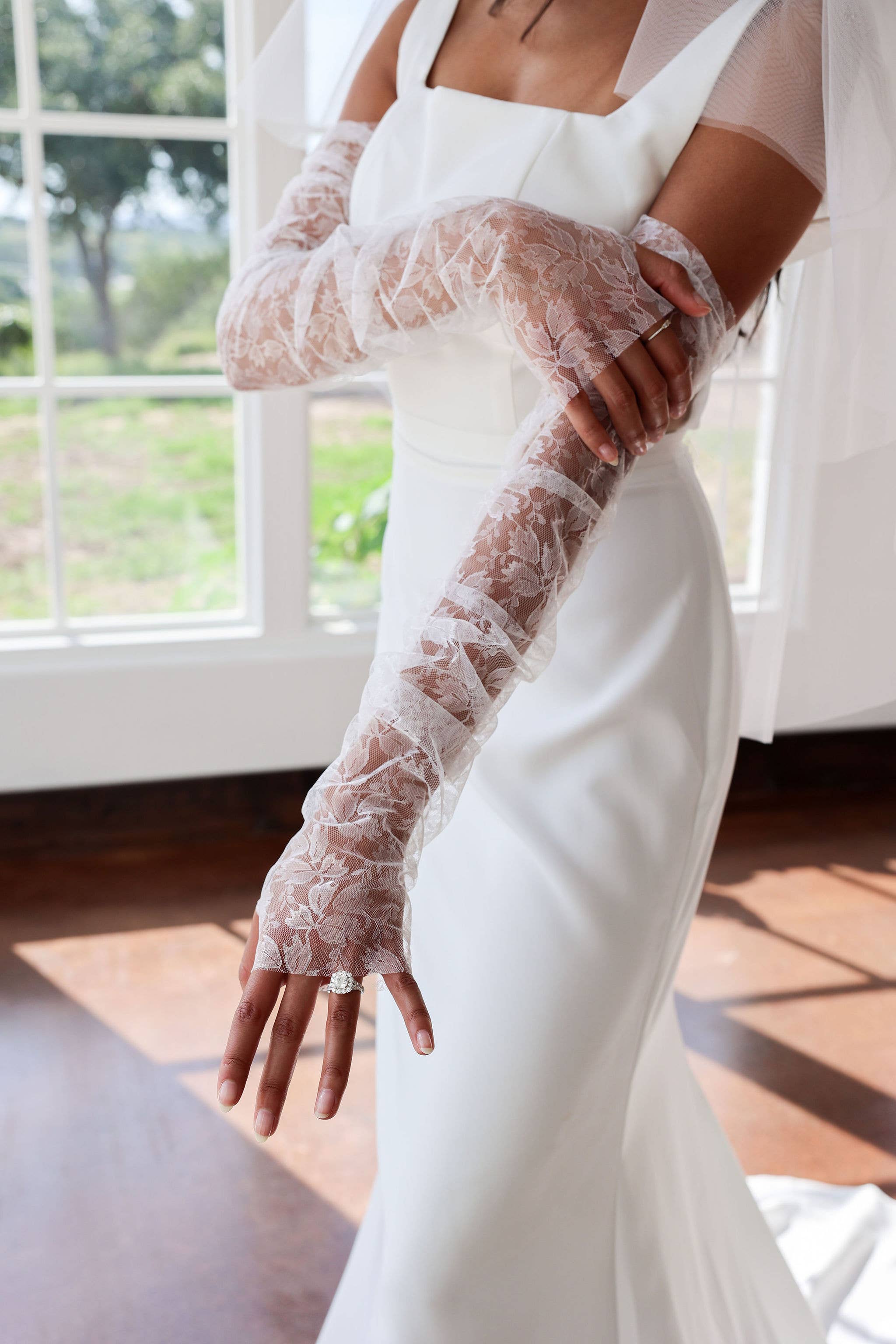 Lennox Lace Wedding Sleeves | Fingerless Gloves