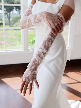 Lennox Lace Wedding Sleeves | Fingerless Gloves