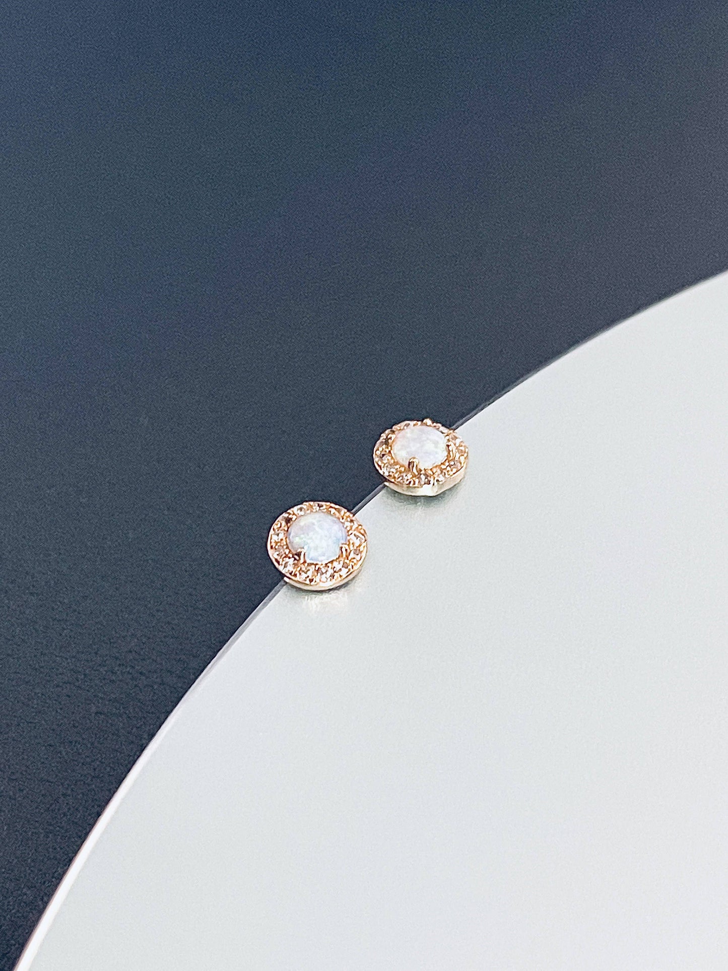 Rhea - Delicate Round-Setting Opal Stud Earrings in Gold
