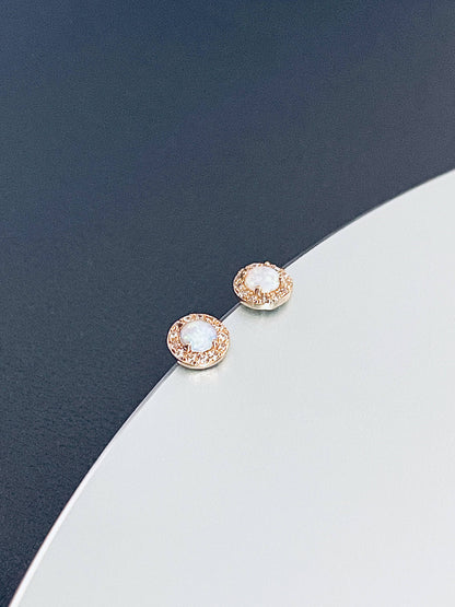 Rhea - Delicate Round-Setting Opal Stud Earrings in Gold