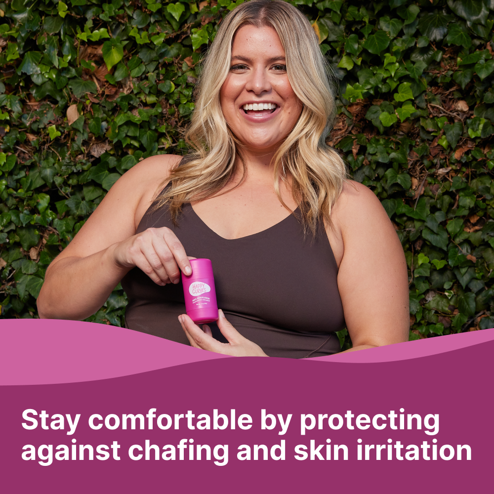 Woman holding happy curves