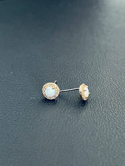 Rhea - Delicate Round-Setting Opal Stud Earrings in Gold