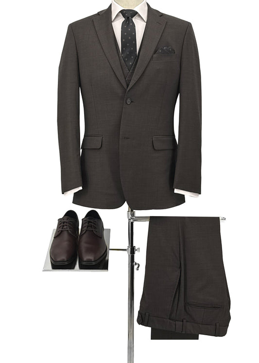 Brown suit with shoes and pants on a white background