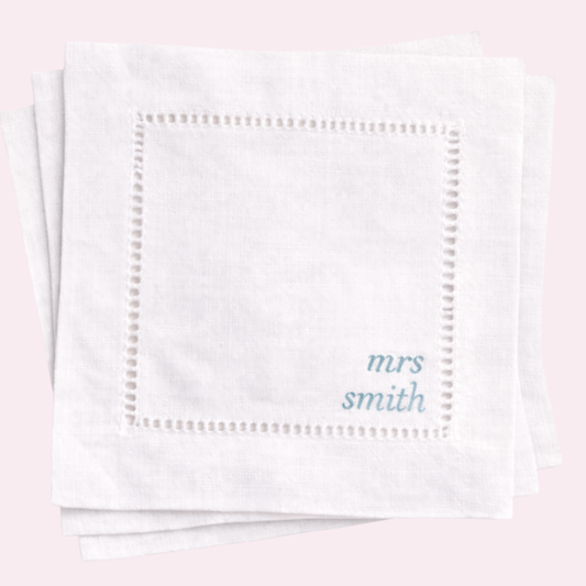 Custom Embroidered Linen Cocktail Napkins