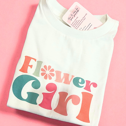 Close up of a flower girl t shirt