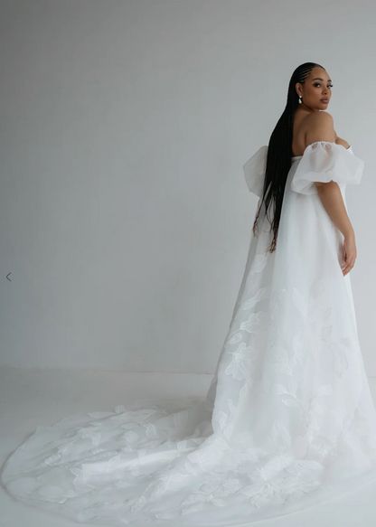 Bride wearing giselle cap