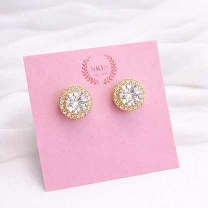 Round Gem Earrings | Silver and Gold Studs