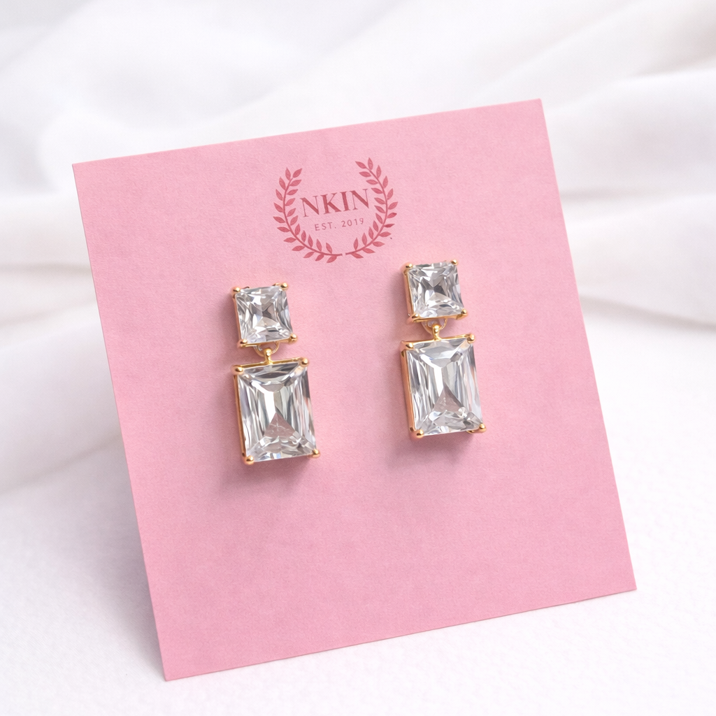 NKIN branded gold and  crystal bridal drop earrings
