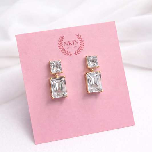 NKIN branded gold and  crystal bridal drop earrings