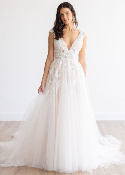 A-line V Neck Wedding Dress