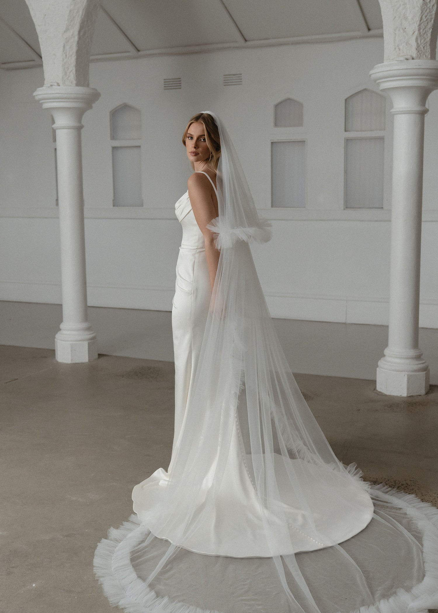 Sterling veil blusher with ruffles