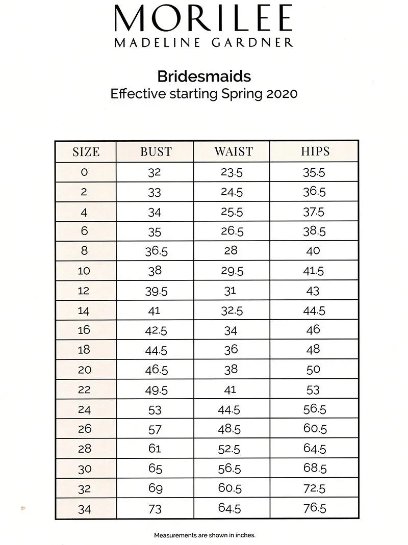 Morilee size chart