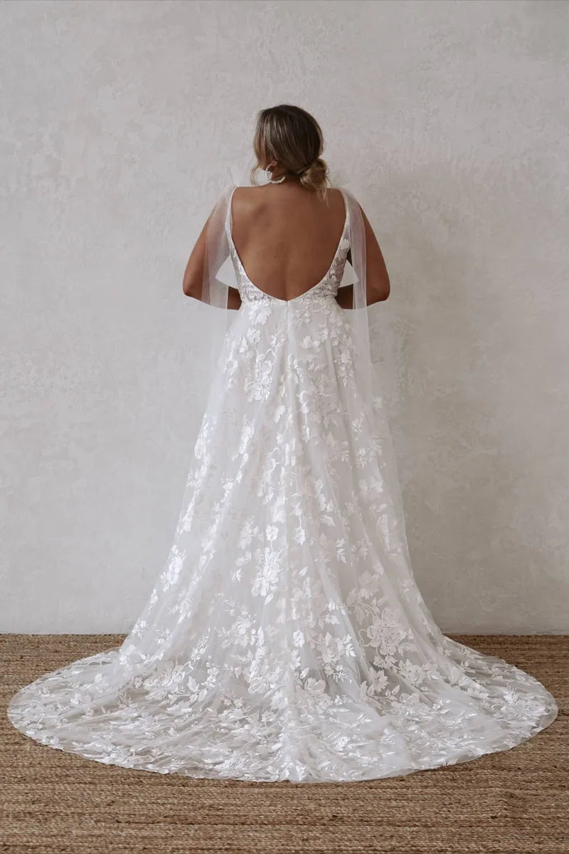 Full body back view of elsie flowy by made with love