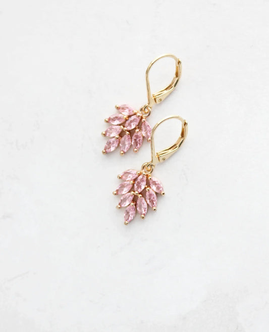 Drop Leaf Mini Dangle Earring | Pink | Clear