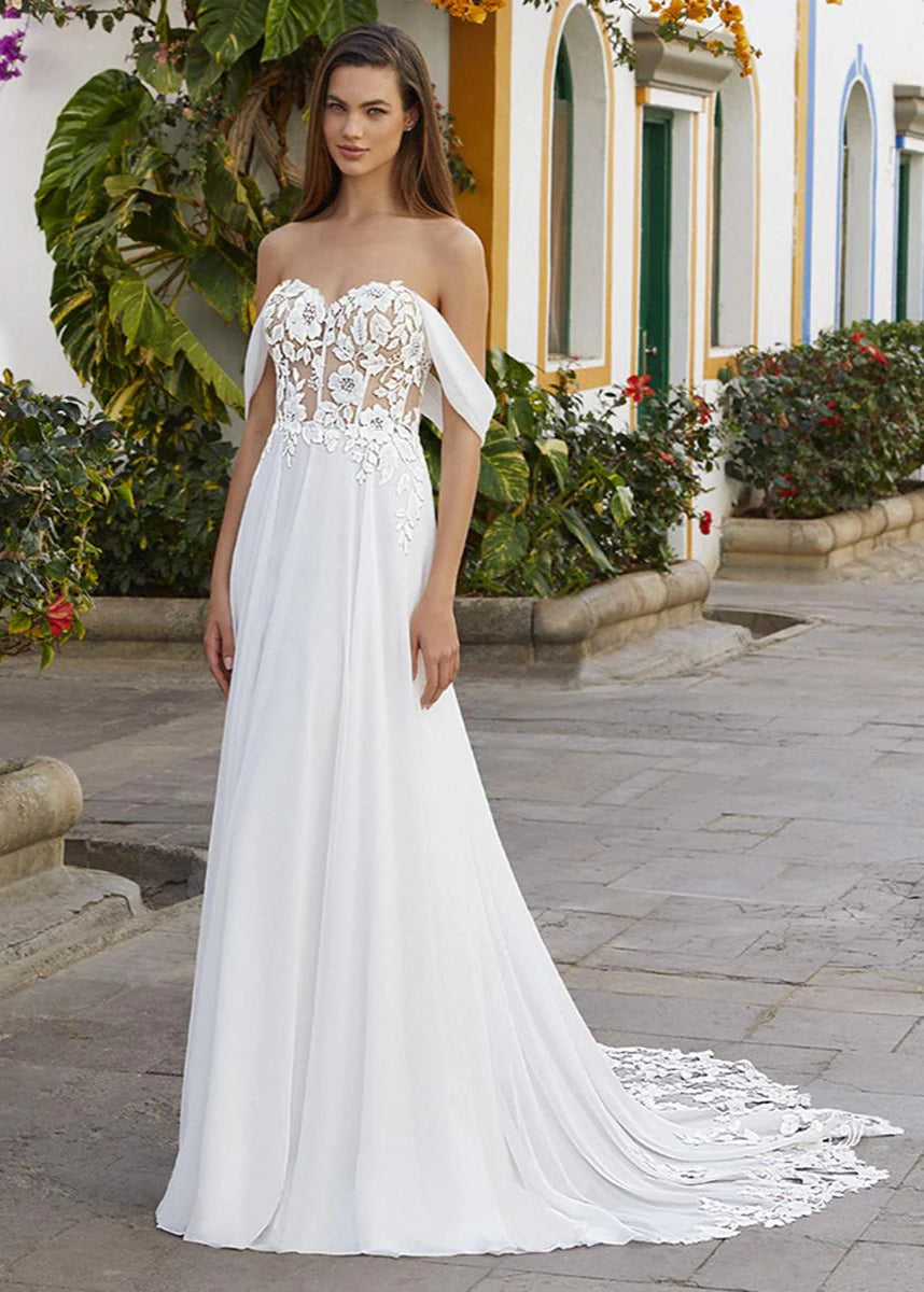 Sweet and timeless, this elegant floral a-line gown is the perfect romantic dress.