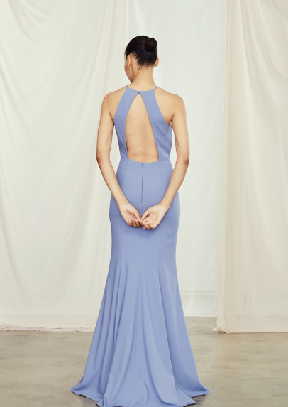 Full body back view of Amsale Ryland