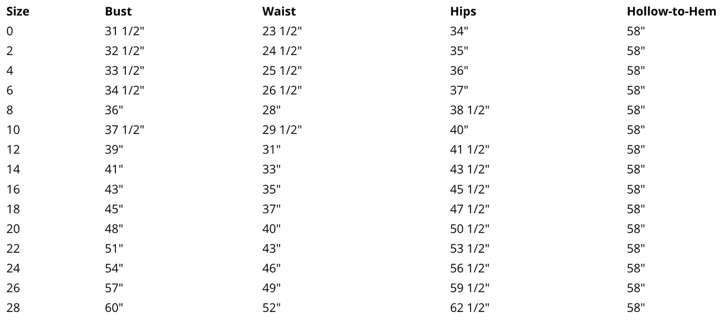 Rebecca Ingram size chart