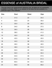 Essence of australia size chart