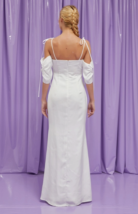 Full body back view of The Alice Satin Maxi Dress