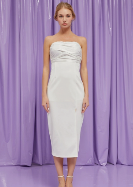 Full body front view of the raya tube midi dress