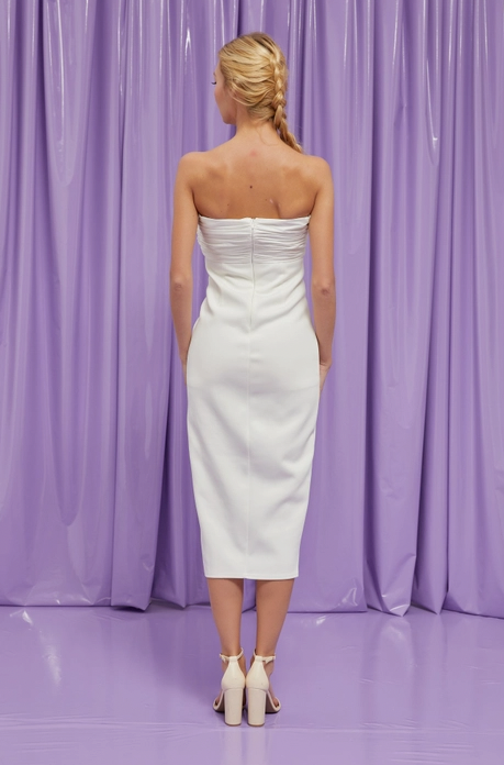 Full body back view of the raya tube midi dress