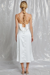 Full body back view of The Briar Pearl Satin Midi Dress